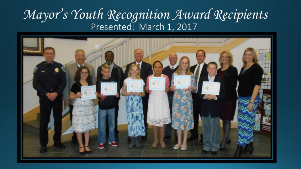 Mayor's Youth Recognition Award Presented March 1, 2017.